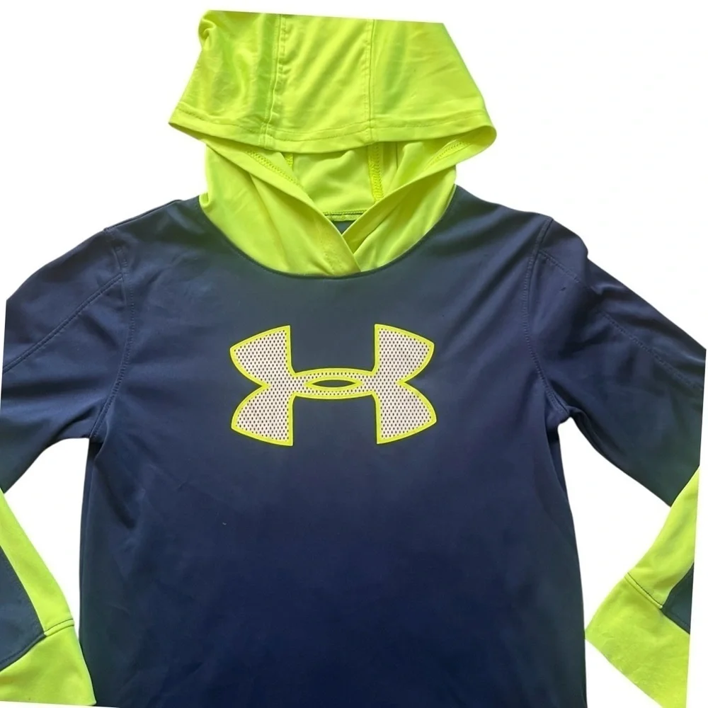 Under Armour play Dark Blue and Neon Yellow Green Hoodie Boys 6 long sleeve logo